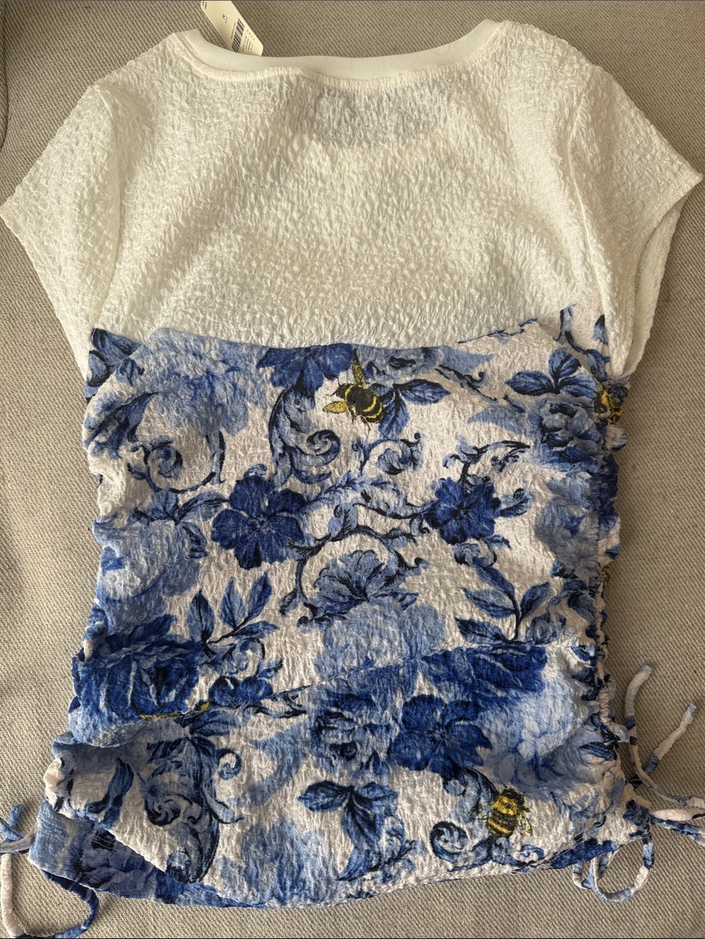 Anthropologie Maeve White Top with Blue Floral Bodice - Picture 3 of 3